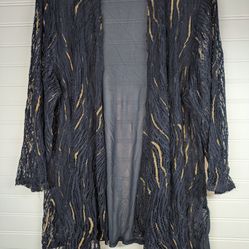 Chicos Travelers Collections Navy Blue With Gold Lace Cardigan 