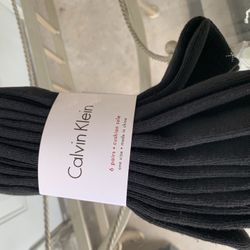 New 6 Pairs No Show Socks  Calvin Klein Brand, Solid Black,  Has Logo On Back Of Each Pair