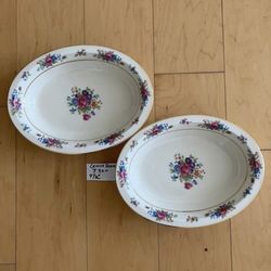 2-Vintage Lenox Rose J-300  9-1/2” Oval Vegetable Serving Bowl Gold Rim
