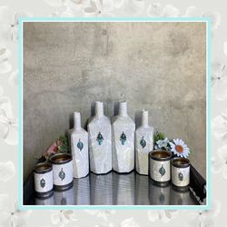 🌸 8PC: DECOR DISPLAY BOTTLE CAN TURQUOISE HOME ART PIECE LIVING SPACE HOLDERS