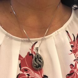 Agate and marcasite pendant