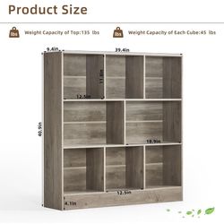 New in Box LEYAOYAO 8 Cube Bookshelf with Base,3 Tier Mid-Century Modern Grey Bookcase,Standing Wide Bookshelves Storage Organizer Shelf,Rustic Wood D