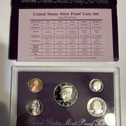 1992 United States 5 Coin Proof Set COA
