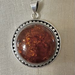  Amber Gemstone Pendant – 925 Sterling Silver Setting, Natural Baltic Amber Jewelry