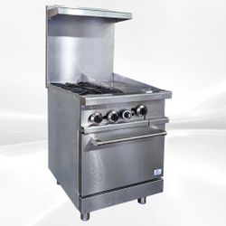 24 Inch Commercial 2 Top Burner Restaurant Oven Range With 12 Inch Griddle 
