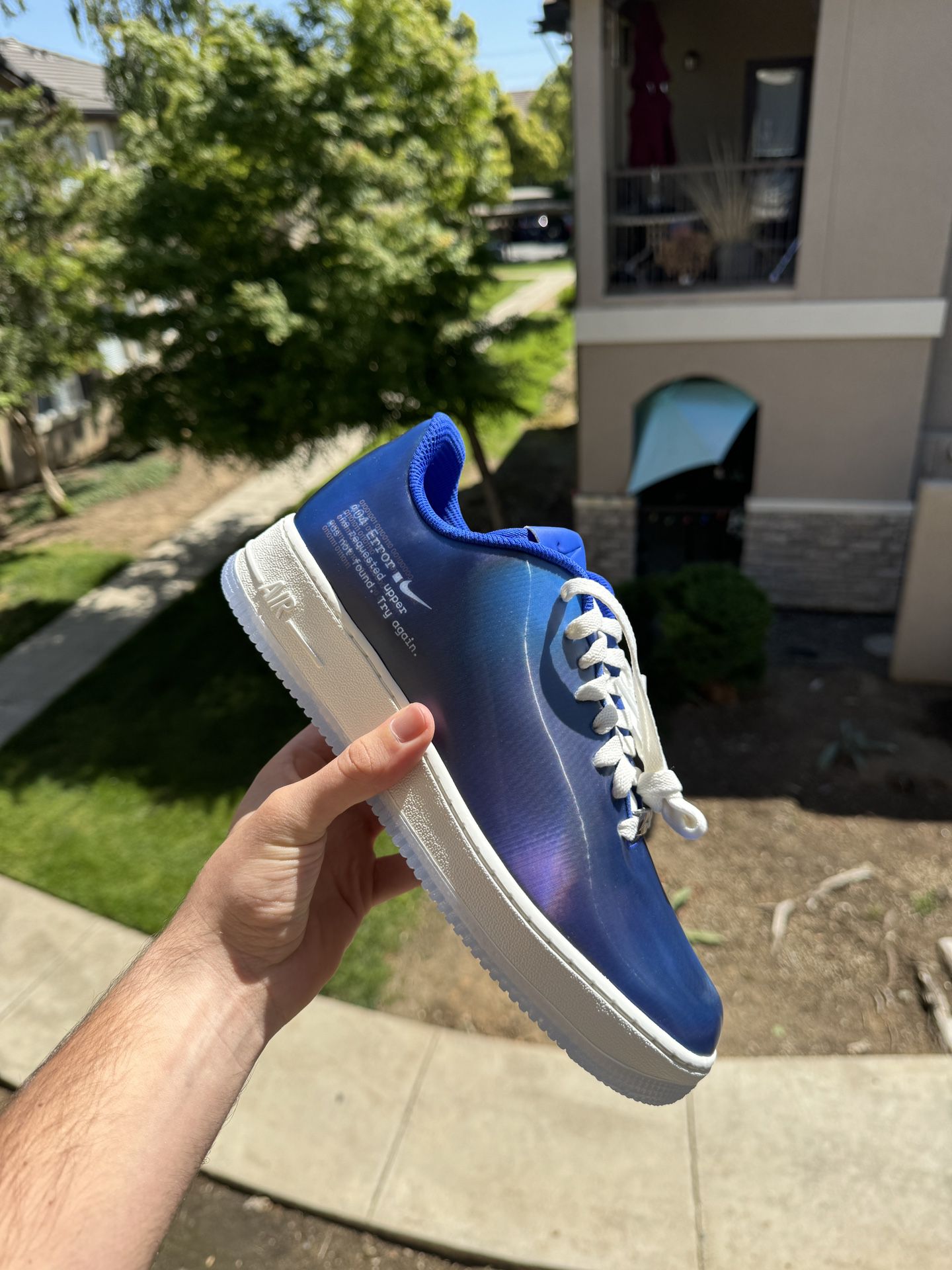Size 9 Blue Nike Air Force 1 Swoosh Error 2.0 404