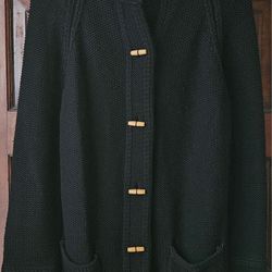M, Townhouse, Black Cardigan with Wood Buttons