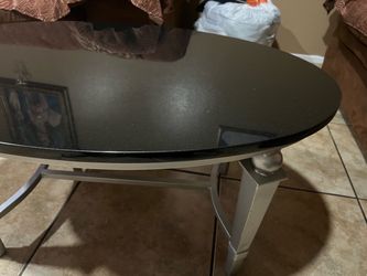 Amazing oval shaped real marble black and silver coffee table