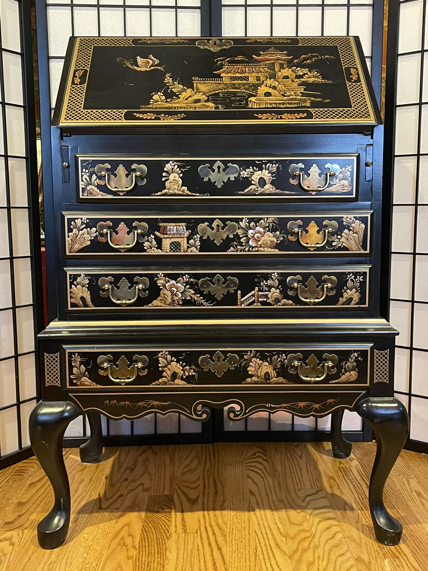 Beautiful Vintage Chinoiserie Secretory Desk