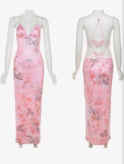 Women's Fairy Butterfly Maxi Dress Sexy Sleeveless Backless Long Dress Bandage String Bodycon Beach
