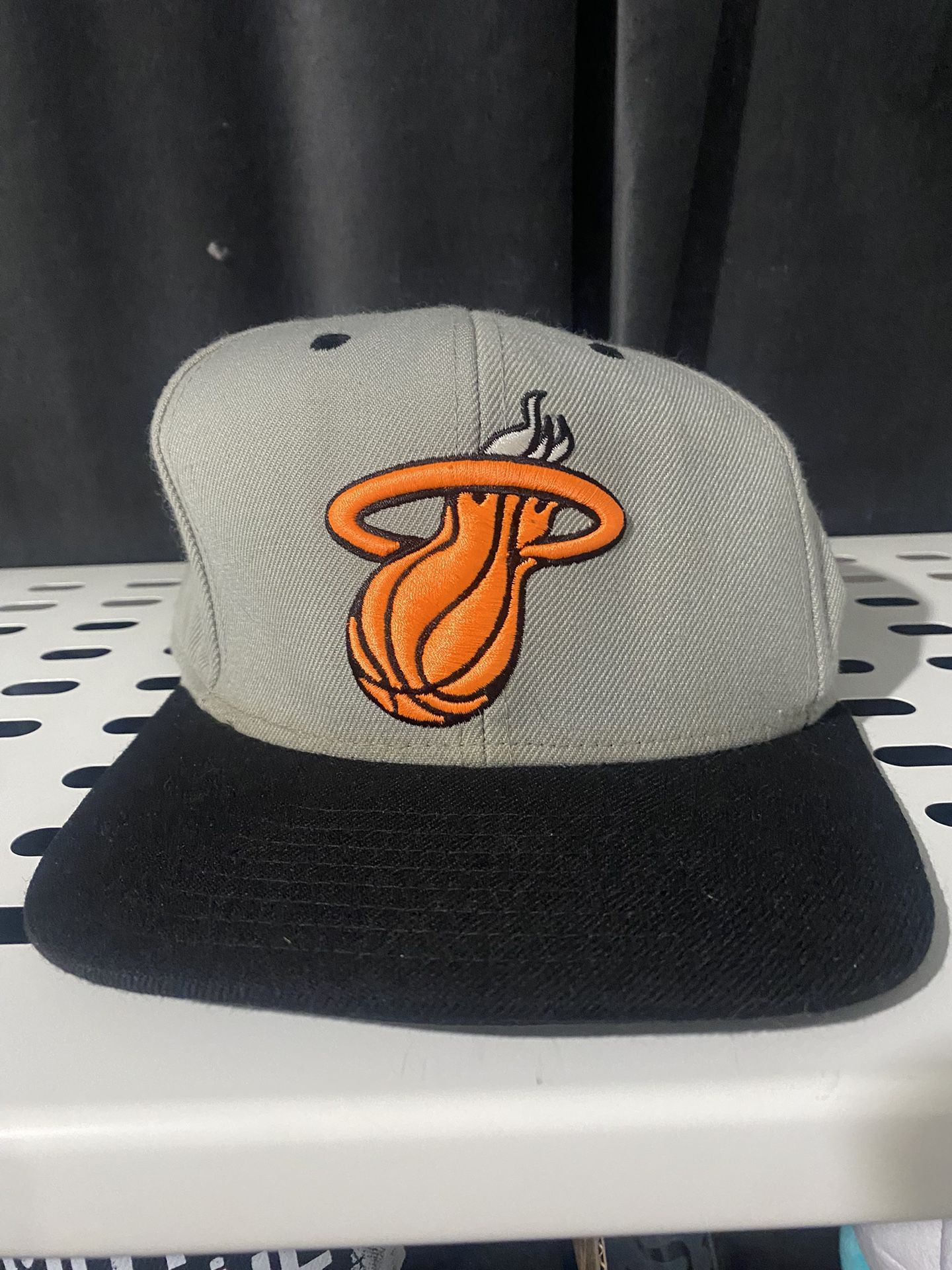 Adidas Miami Heat Cap Gray Orange Logo Black Bill Adjustable