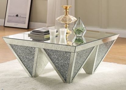 Brand New Geometric Glam Mirror Coffee Table with Faux Diamonds