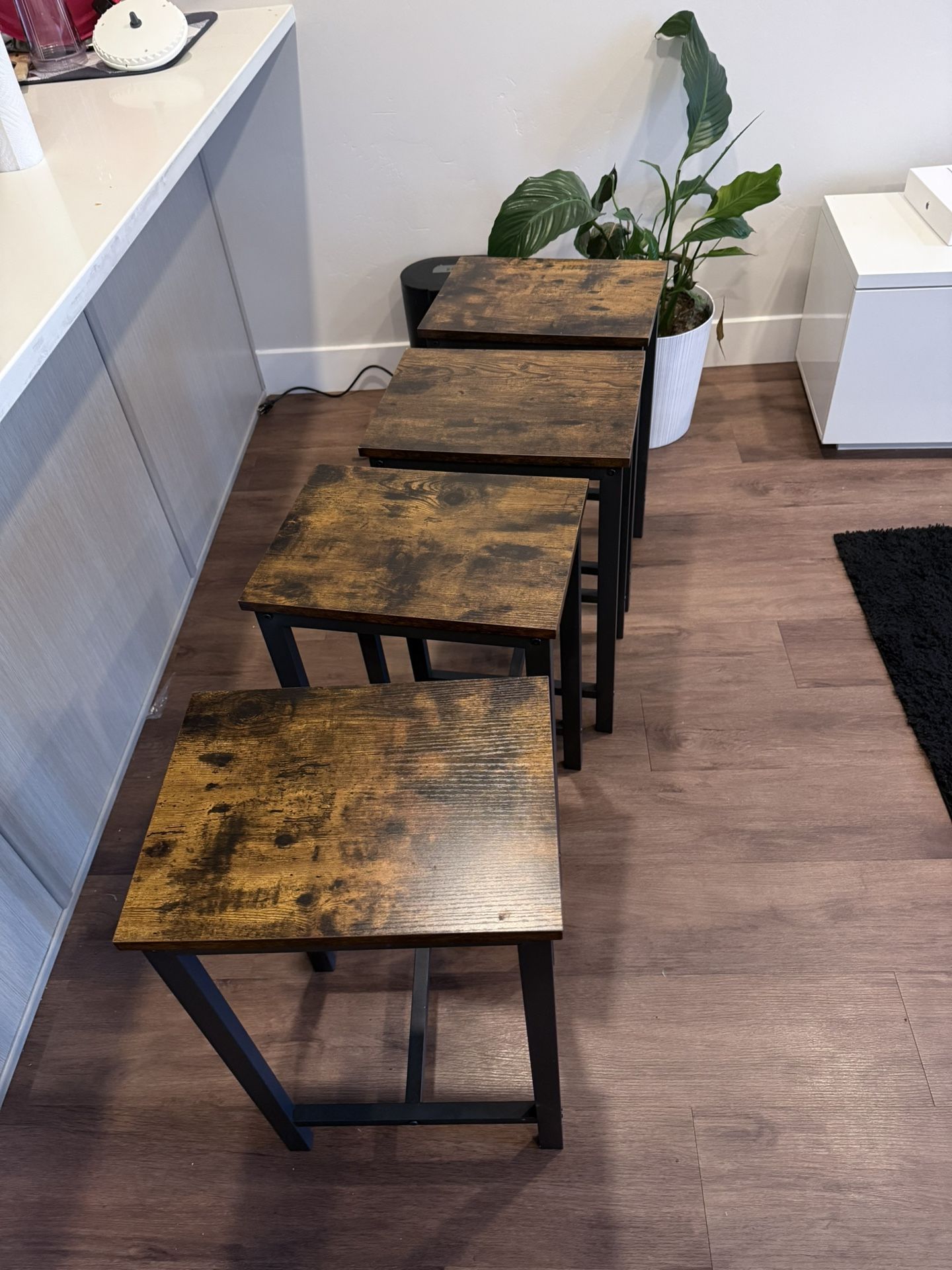 Set of 4 Industrial Bar Stools – Wood & Metal Frame – $100 (Set Only)