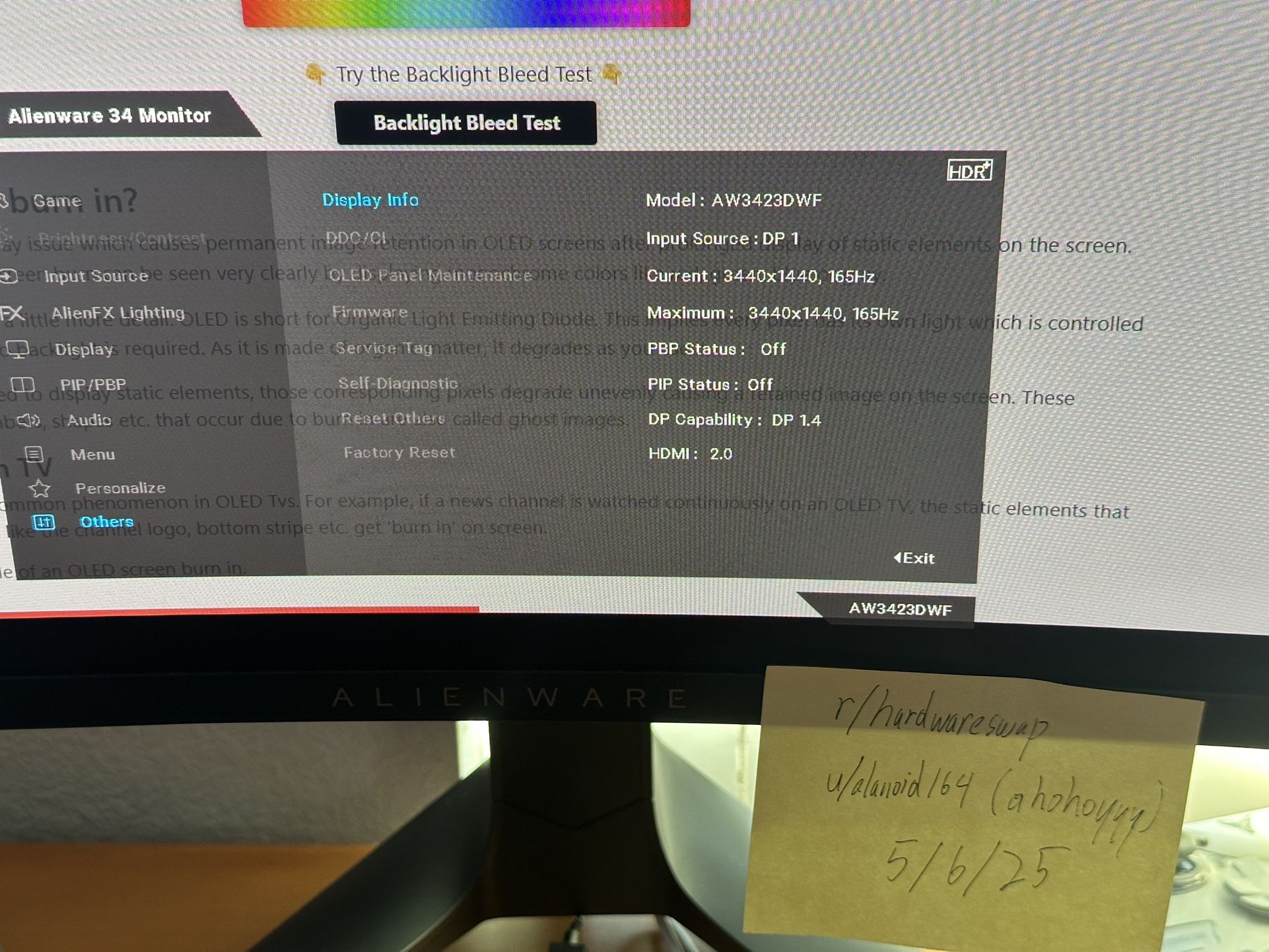 Alienware 34 Inch Oled Ultrawide Monitor AW3423DWF