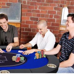 8 Player Poker Table Foldable, Texas Holdem Casino Table with Padded Rails & Cup Holders, Portable Folding Game Table