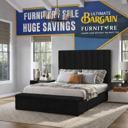 Upholstered Storage King Bed w/ USB Charger