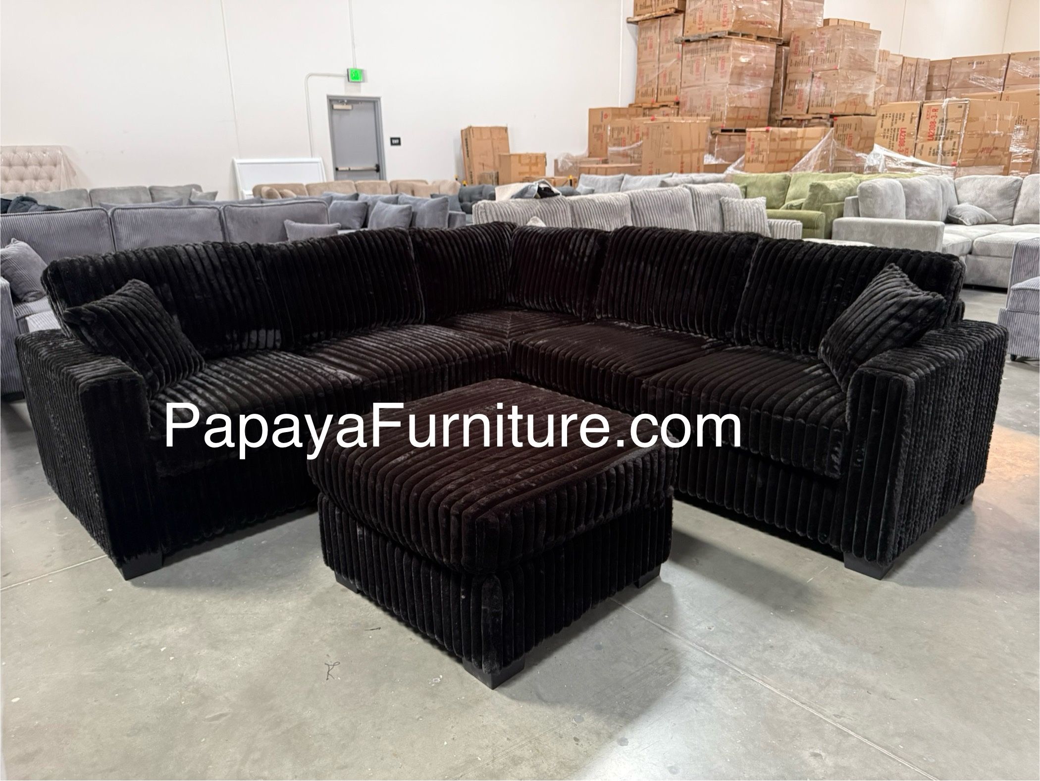 New! Black Couch, Plush Sectional, Black Sectional And Ottoman, Corduroy Sectional, Black Corduroy Couch, Sofa, Sectionals, Fluffy Sofa And Ottoman,