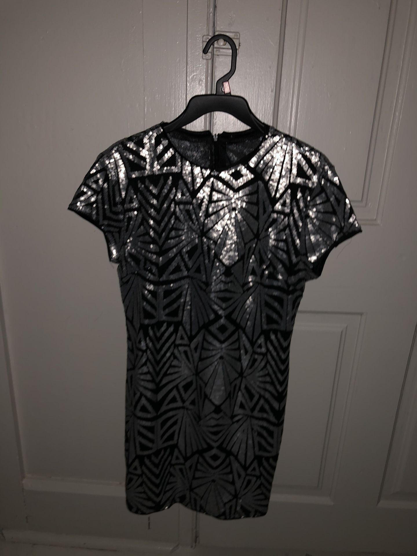 Dress - Black with Silver sequined motif - Mini-Dress