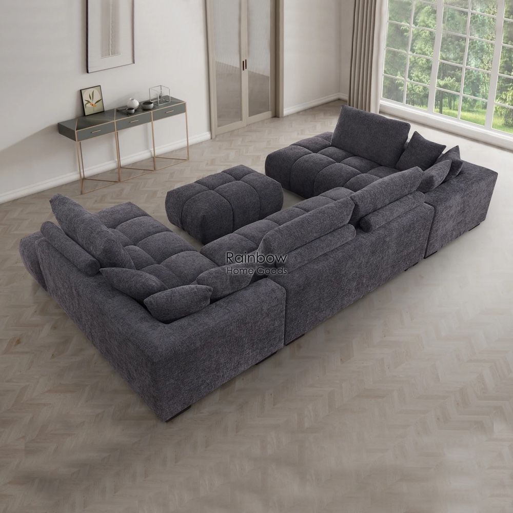 Oversized Tufted Lounge Style U Shape Modular Double Chaise