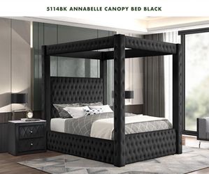 QUEEN BLACK VELVET CANOPY BEDFRAME