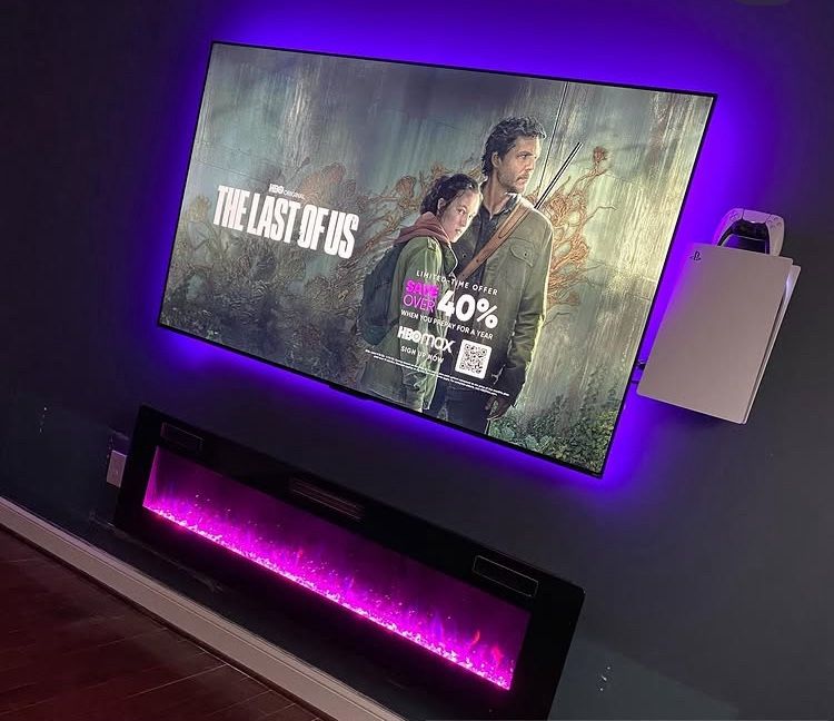 TV MOUNT, Fireplace, Floating Shelves, Led Lights +More