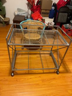 Beautiful 2 tiered glass bar cart
