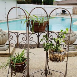 A 3-panel Metal Plant Stand With Plants