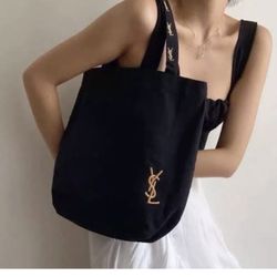 YSL Yves Saint Laurent Novelty Tote Bag Black Gold Embroidery Logo