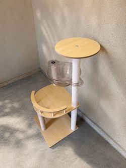 Modern Wood Cat Tree with Scratching Post