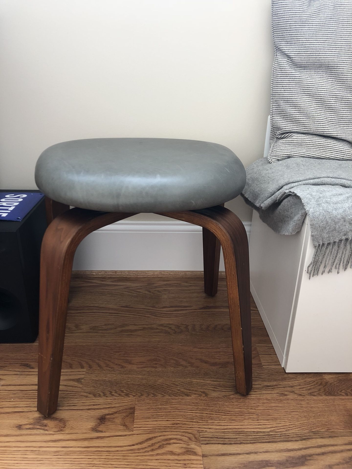 West elm leather and wood swivel stool - mid century modern