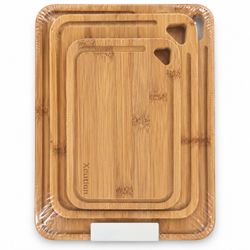 Xcution Bamboo Grooved Cutting Board Set w/ Handles, Large Rectangle 2pc
