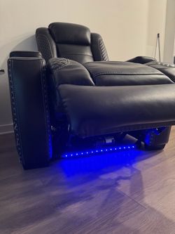 Black Leather Power Recliner Chair with LED Lights