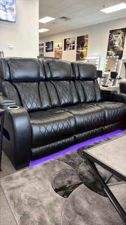 Black Leather Reclining Sofa with LED Lighting/Bluetooth speaker on Huge Sale!