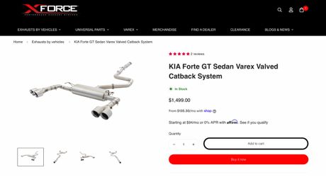 Varex valved Catback System exhaust for Kia Forte GT
