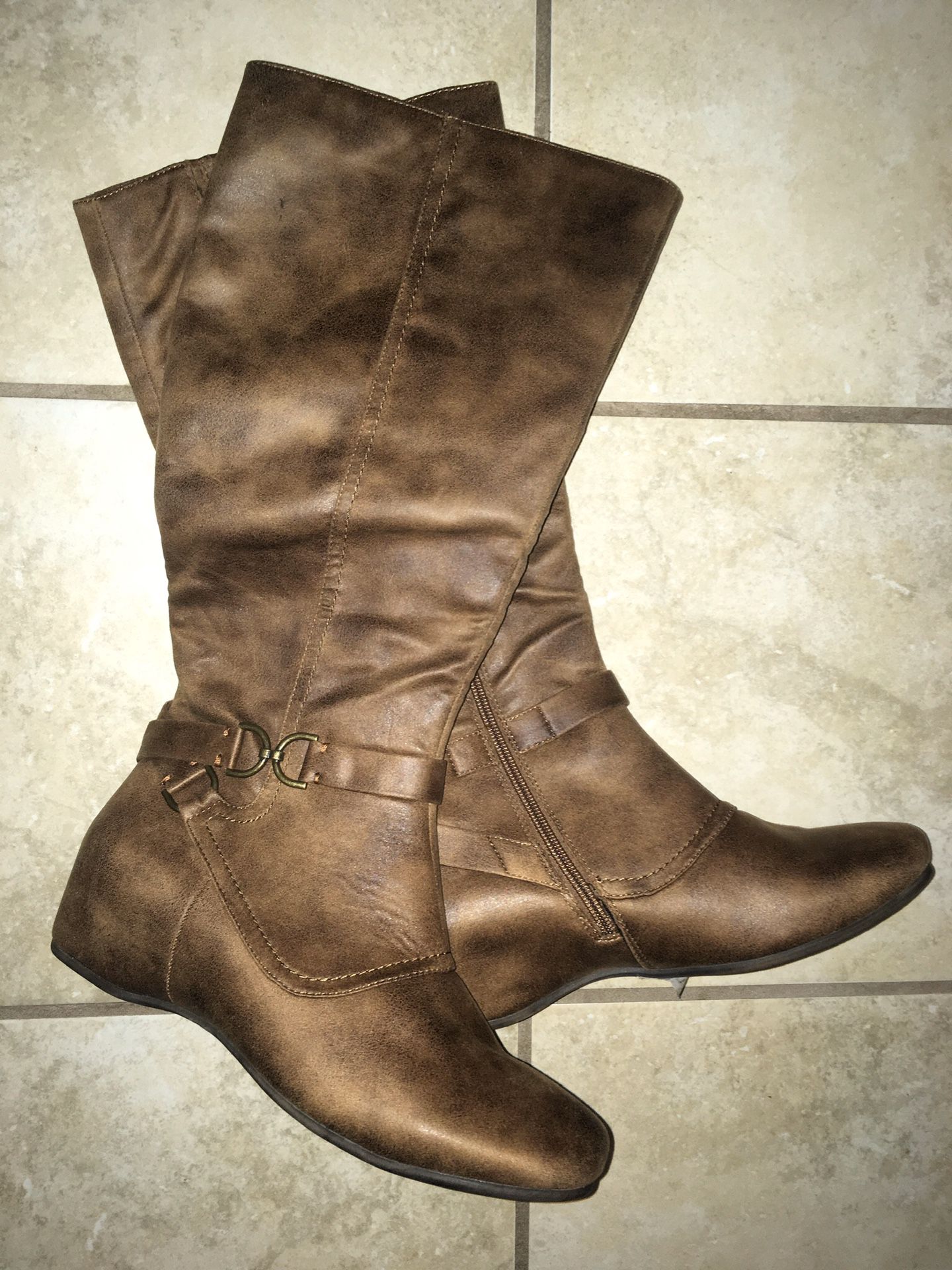 Brown Suede Flat Knee High Boots (Brand New!) size 9.5