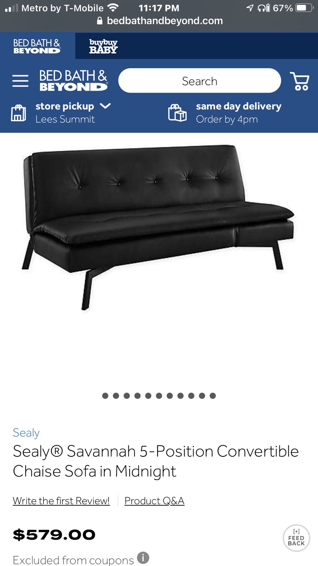 SEALY Five position chaise/ sofa Black
