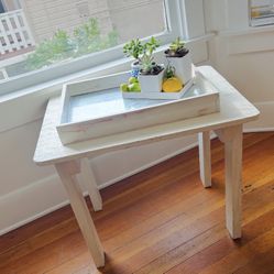 V. STURDY Indoor Outdoor Garden Tea Coffee End Side Table Original Vintage Distressed Egg White Chippy Paint Shabby Chic Art Artisan Kitsch Whimsey