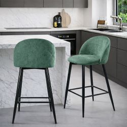 New 26” Set of 2 Fabric Barstool - Upholstery Counter Bar Height Stools with Metal Legs for Kitchen Island Bistro, Teal  New in box 0130  #BarStool #M