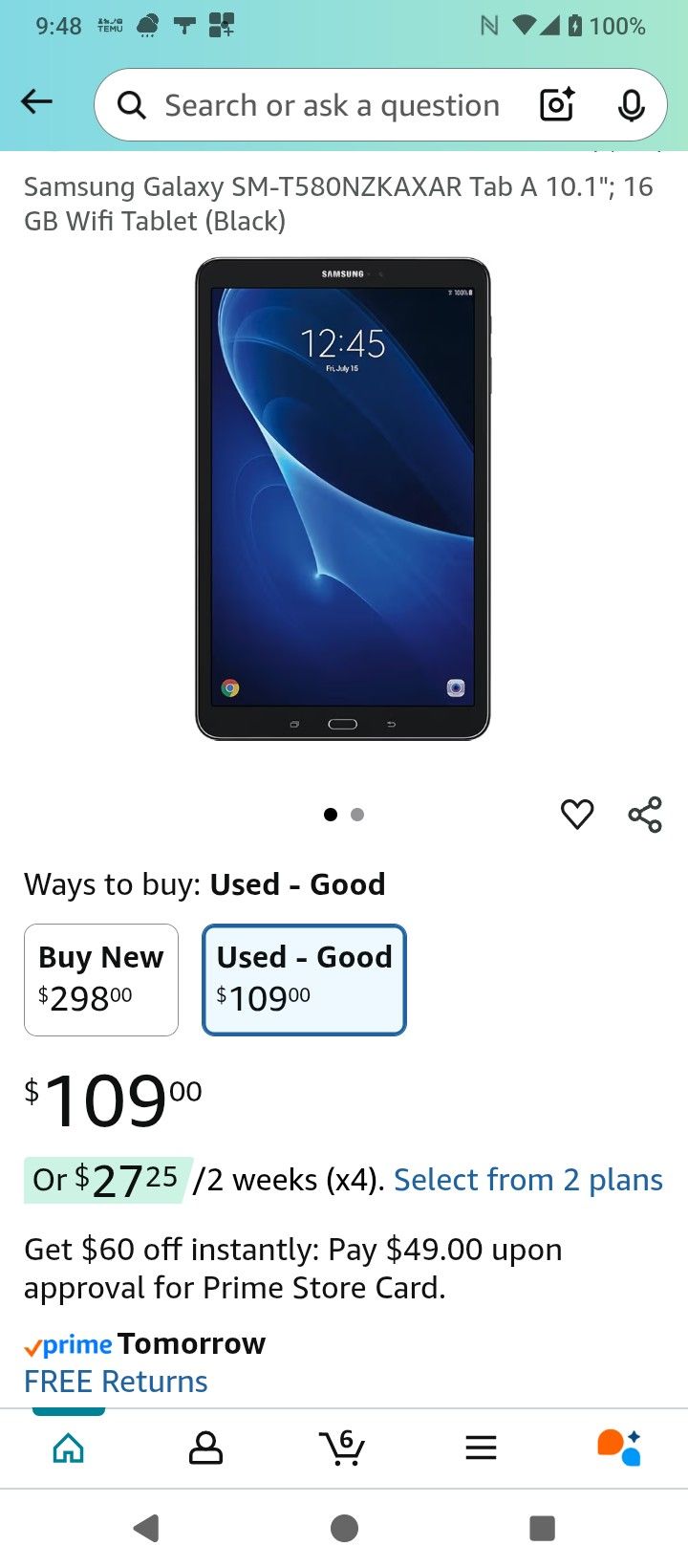 SAMSUNG GALAXY TAB A 10.1 INCH ANDROID TABLET