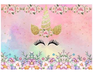 New never used Unicorn Backdrop for Birthday Party, 7x5ft Soft Cotton, Flowers Pink Photography Backgrounds, Photo Shooting Props