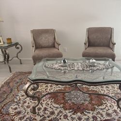 French Chairs And Glass Coffee Table
