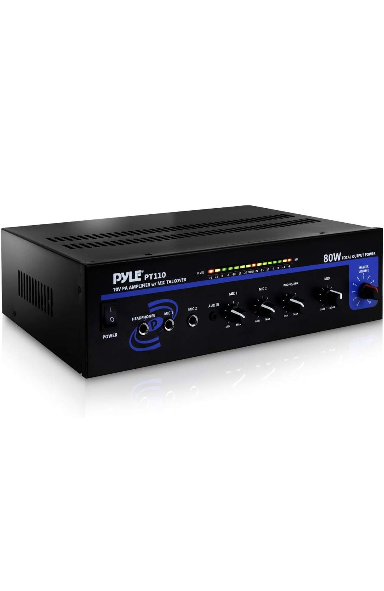 Pyle 80W Compact PA Mono Amplifier - Professional Mini Audio Receiver with 2 Mic Inputs/RCA /AUX/Headphone Jack - Bluetooth 5.0 - Independent Volume C