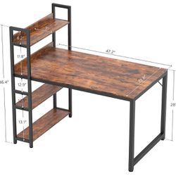 Computer Desk 47 inch with Storage Shelves Study Writing Table for Home Office,Modern Simple Style, Rustic Brown