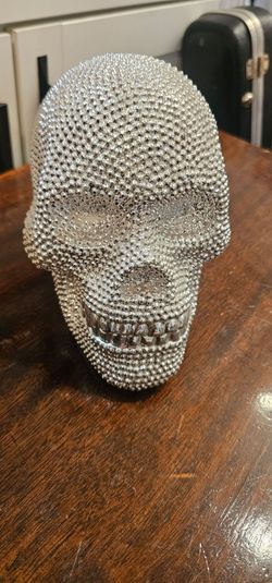 Resin Skull Silver Tone plastic beauty good condition