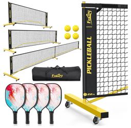 Portable Pickleball and 4 balls Set Net with 4 Paddles Pickleballs, 6FT/11FT/22FT