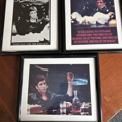 Al Pacino Scarface movie memorabilia three framed photographs 11” x 13”