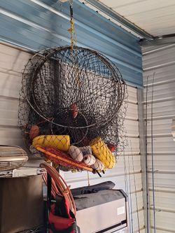 Lobster hoop nets fully set up.