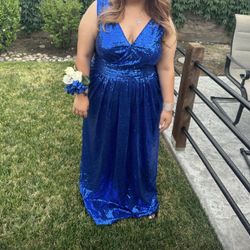 Blue Sequence Floor Length Dress