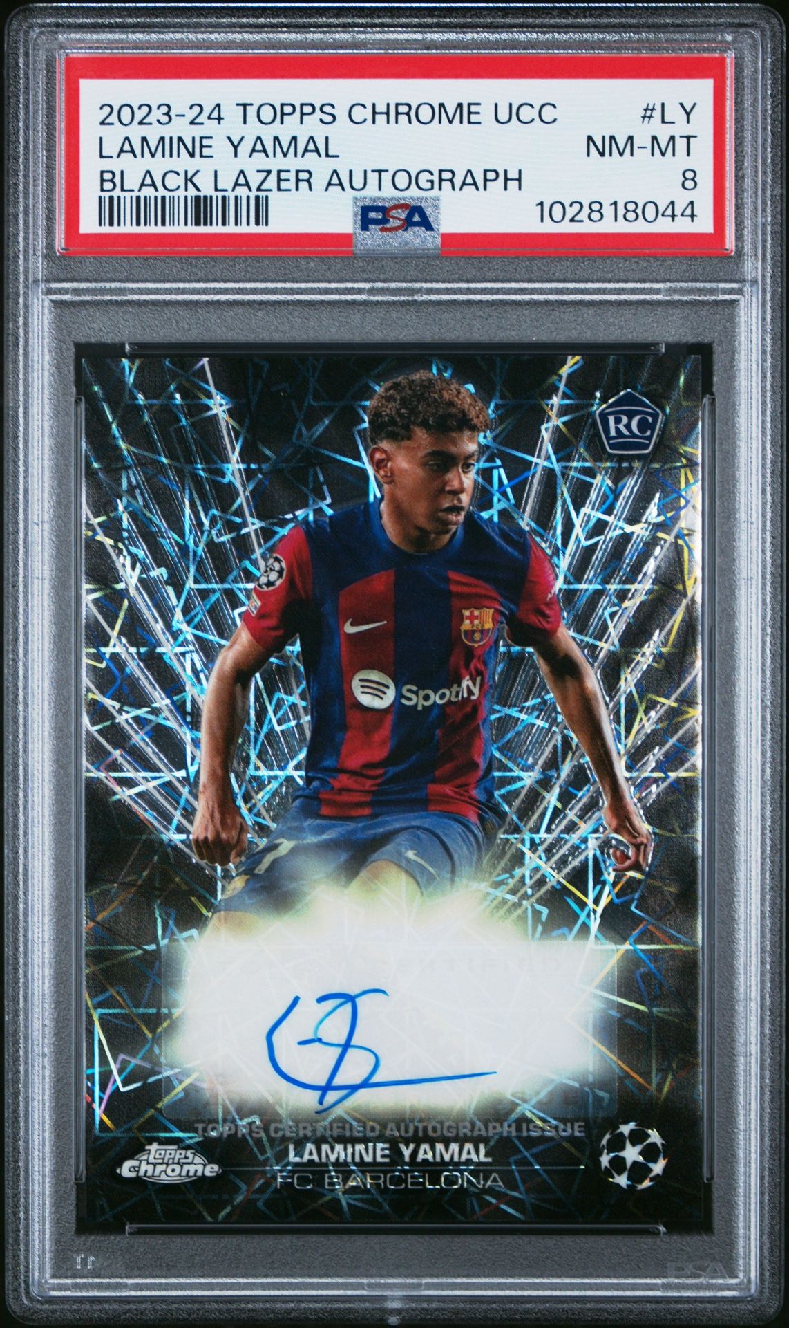 2023 Lamine Yamal Topps UCC Chrome Black Lazer Auto PSA 8 FC Barcelona