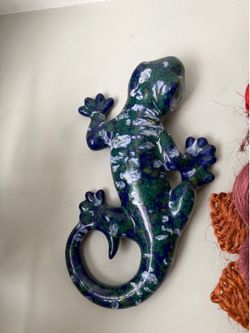 Decorative Ceramic Gecko Wall Accent Blue Green Talavera pottery western vibrant  home decor